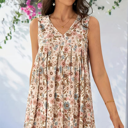 Minikleid für Damen - Ämellos - V-Ausschnitt - Fließender Blumendruck