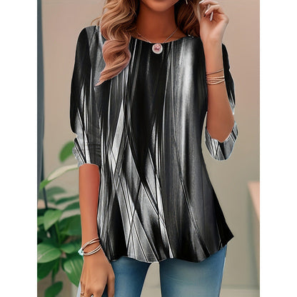 Damen Bluse – Lockerer Schnitt – Abstraktes Muster – 3/4 Ärmel – Atmungsaktiv