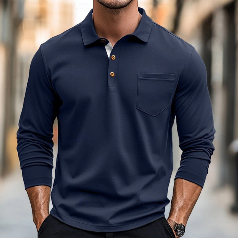 Herren Langarm Poloshirt – Slim Fit – Atmungsaktiv – Brusttasche – Stretch Baumwolle