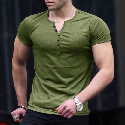 Herren Henley T-Shirt – Slim Fit – Kurzarm – Weiches Strickgewebe – Atmungsaktiv