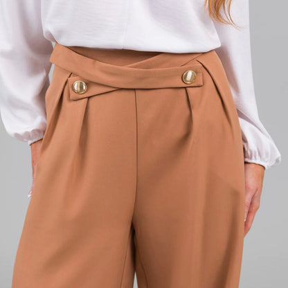 Damenhose – Weit geschnitten – Hoher Bund – Knopfdetail – Lockerer Sitz – Lang