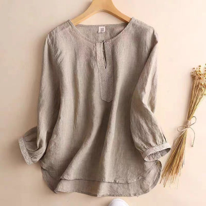Damen Kurzarmshirt – Natürliche Fasern – Lockere Passform – Vintage Spitze