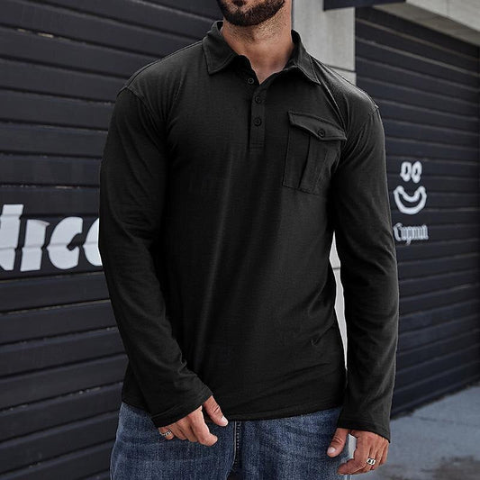 Herren Henley Langarmshirt – Regular Fit – Cotton – Stehkragen – Brusttasche