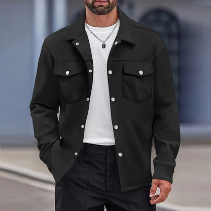 Herren Jacke – Moderner Schnitt – Wolloptik – Knopfverschluss – Brusttaschen