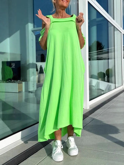 Damen Maxikleid – Off Shoulder – Lockerer Schnitt – Baumwolle – Casual Look