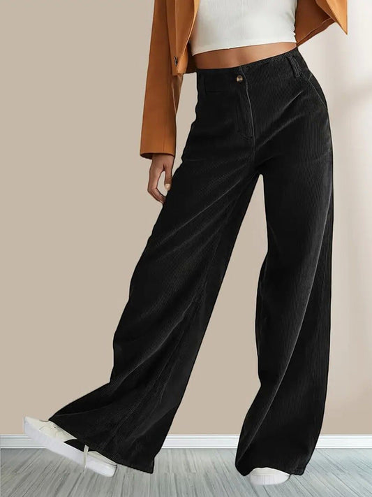 Damen Cordhosen – Gerade Passform – Hohe Taille – Voll Länge – Bequemer Schnitt