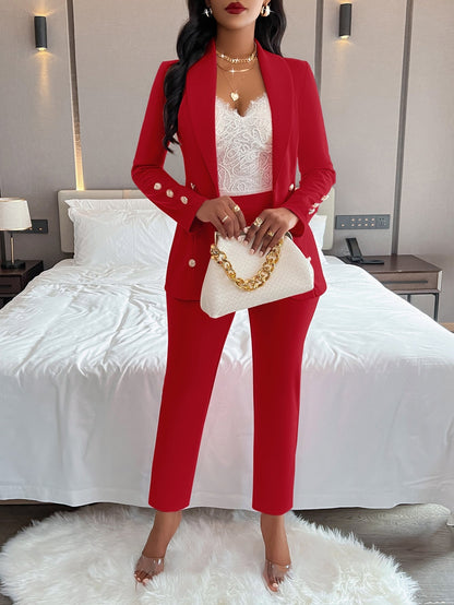 Damen Anzug Set – Taillierter Schnitt – Doppelreihig – Business Look – Hoher Bund