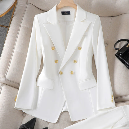 Damen Anzug Set – Taillierter Schnitt – Doppelreihig – Klassischer Blazer – Elegante Hose