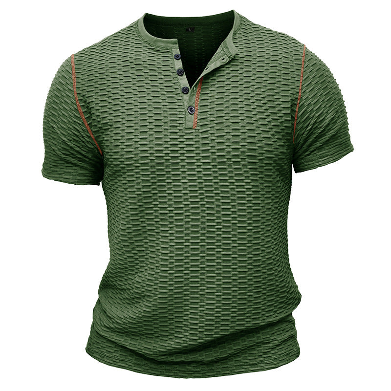 Herren Henley Shirt – Slim Fit – Strukturierte Textur – Kurzarm Freizeitlook