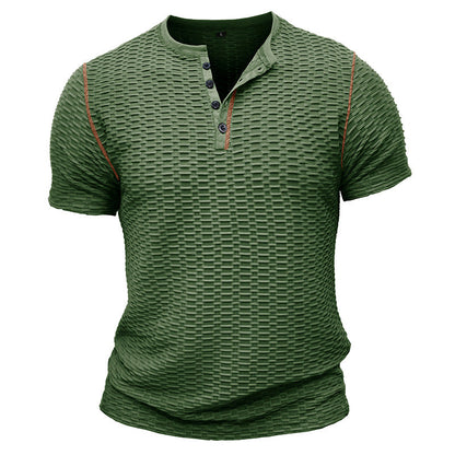Herren Henley Shirt – Slim Fit – Strukturierte Textur – Kurzarm Freizeitlook