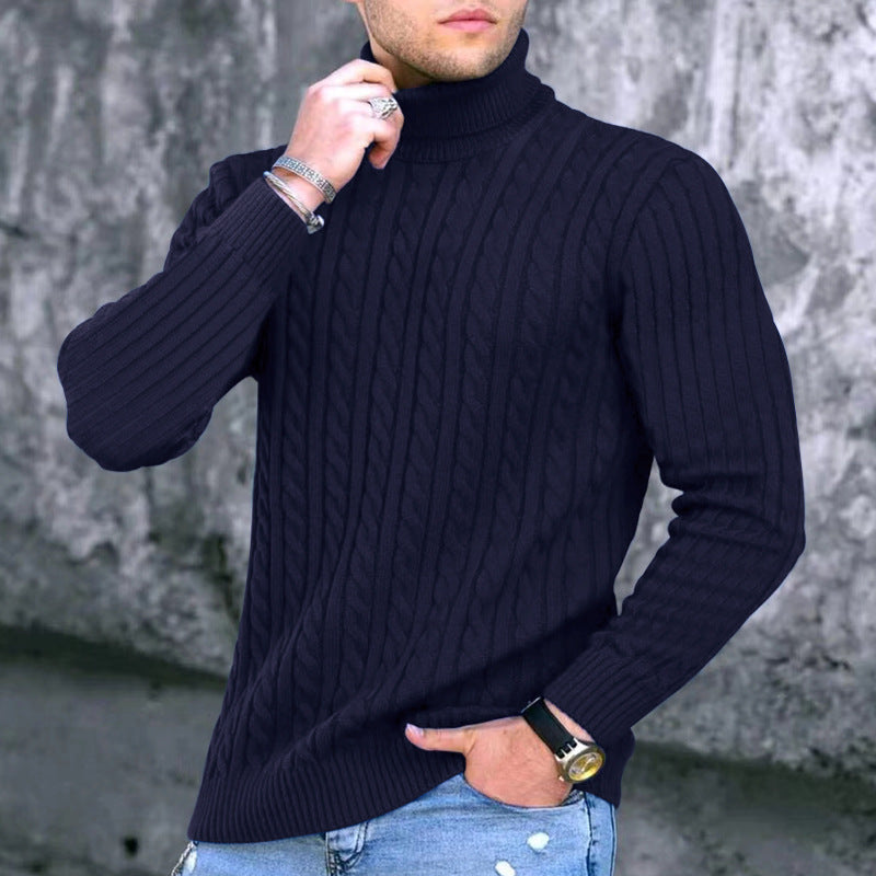 Herren Rollkragenpullover – Slim Fit – Wollstrick – Zopfmuster – Rippbündchen