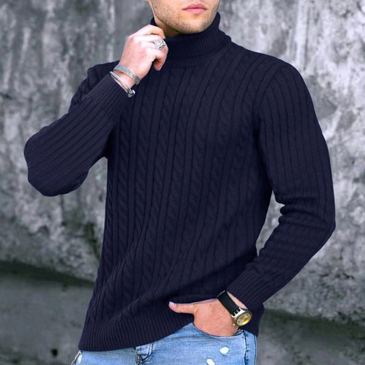Herren Rollkragenpullover – Slim Fit – Wollstrick – Zopfmuster – Rippbündchen