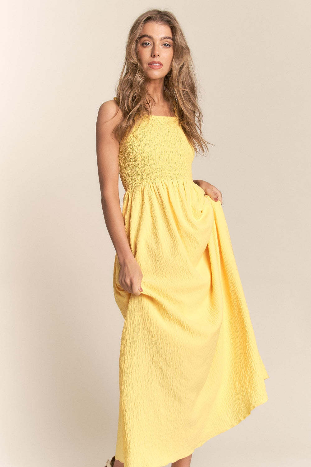 Damen Maxikleid – A-Linien Schnitt – Spaghettiträger – Elastisches Oberteil – Luftiger Stoff