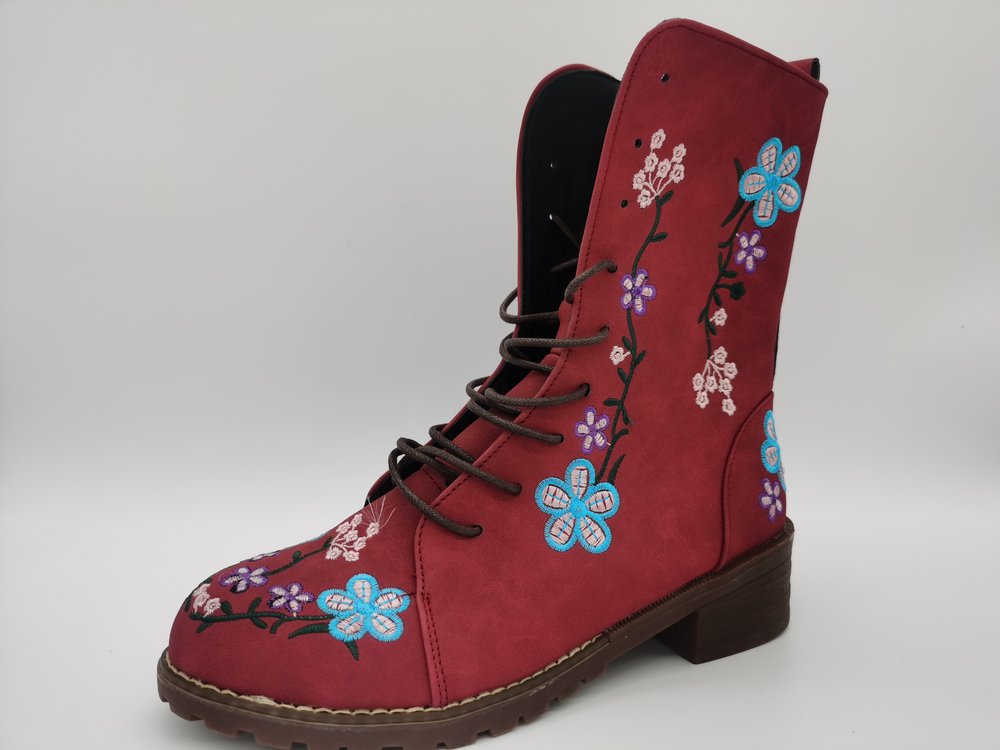 Damen Mid-Calf Boots – Strukturierte Passform – Stickerei – Blockabsatz – Reißverschluss
