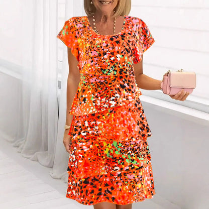 Damen Midikleid – Baumwolle – Stufiger Schnitt – Flatterärmel – Blumenprint
