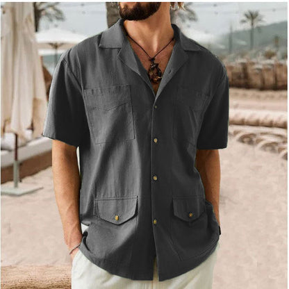 Herren Kurzarmhemd – Relaxed Fit – Natürliche Fasern – 4 Taschen – Reverskragen