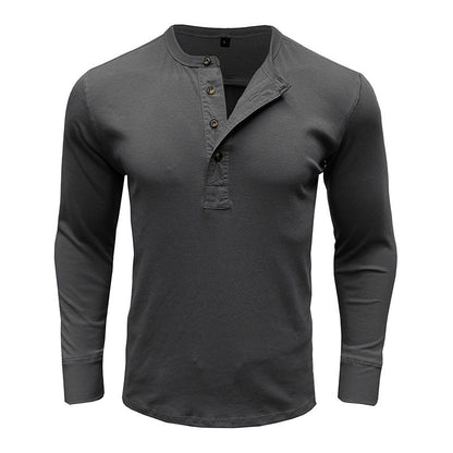 Herren Langarm-Henleyshirt – Baumwollmischung – Regular Fit – Knopfleiste Modern Casual