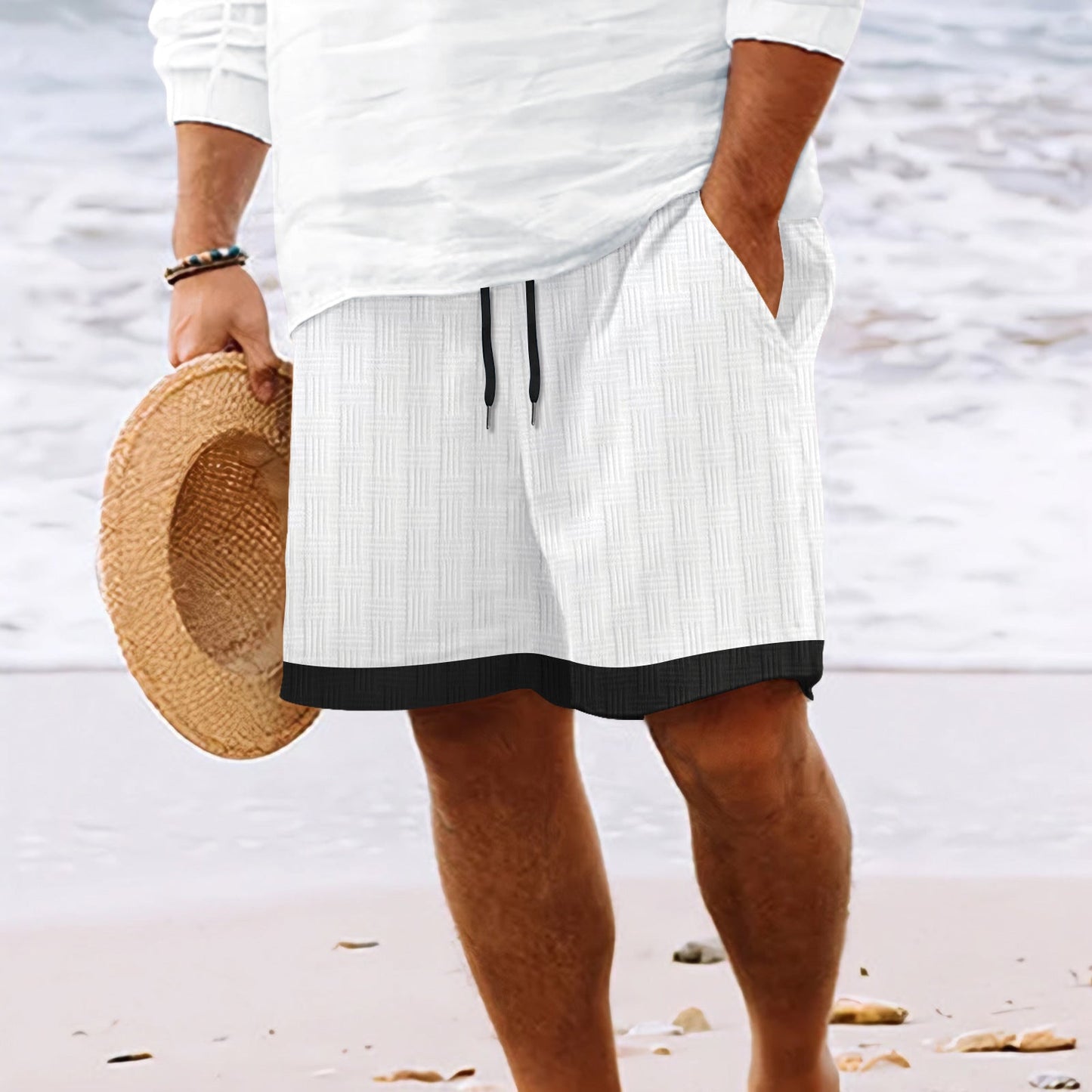 Herren Badeshorts – Relaxed Fit – Atmungsaktive Struktur – Elastischer Bund mit Kordelzug