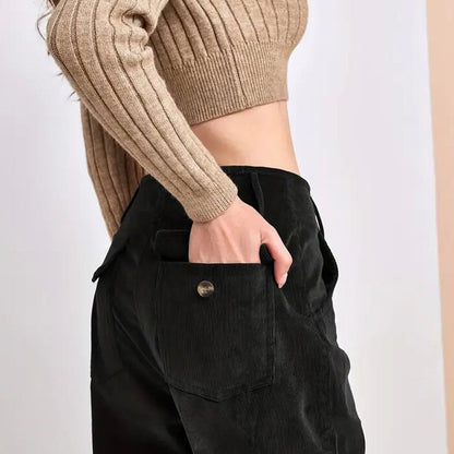 Damen Cordhosen – Gerade Passform – Hohe Taille – Voll Länge – Bequemer Schnitt