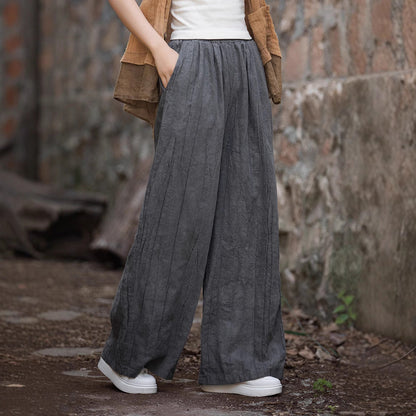 Damen Weite Hose – Linnen Baumwolle – Lockerer Schnitt – Tie-Dye Muster – Voll-Länge