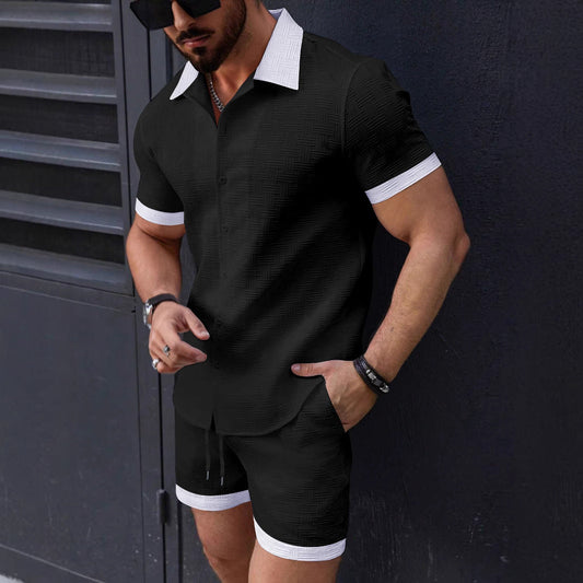 Herren Kurzarmhemd – Slim Fit – Strukturierter Stoff – Kontrastdetails – Freizeitlook