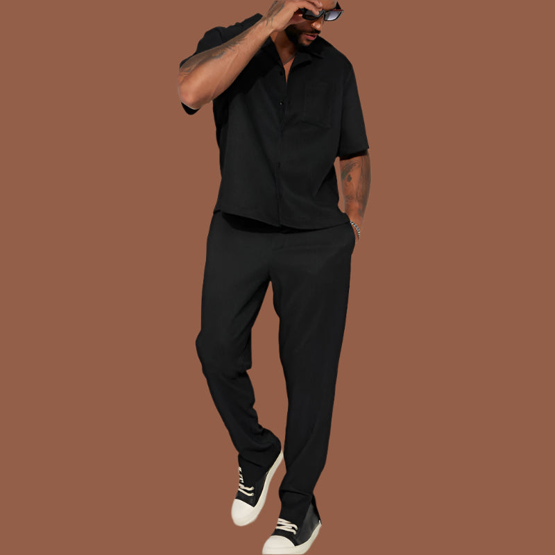 Herren Freizeitanzug – Relaxed Fit – Kurzarmhemd mit Kragen – Atmungsaktives Set