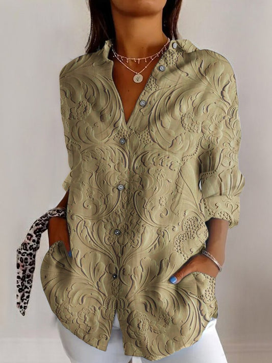 Damen Bluse – Lockere Passform – Atmungsaktives Material – Lange Ärmel – Strukturmuster