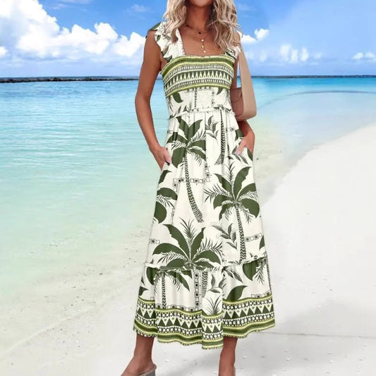 Damen Midikleid – Lockere Passform – Rüschenärmel – Boho-Stil – Atmungsaktive Mischung
