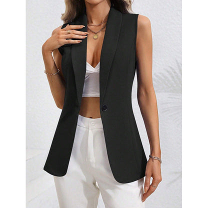 Damen Strickjacke Weste – Taillierter Schnitt – Rundhals – Ein-Knopf-Verschluss