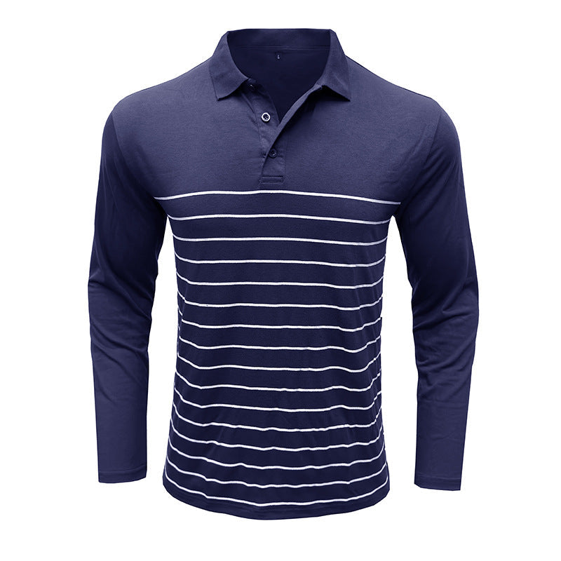 Herren Polohemd Langarm – Slim Fit – Strickstoff – Elegantes Streifenmuster