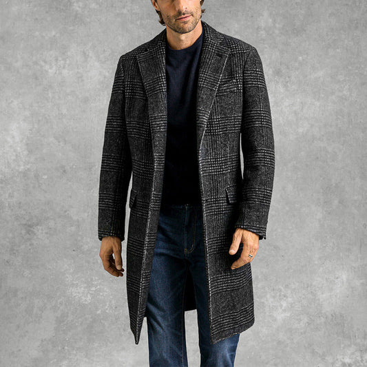 Herren Mantel – Tailored Fit – Wollstruktur – Notch-Revers – Mid-Length Elegant