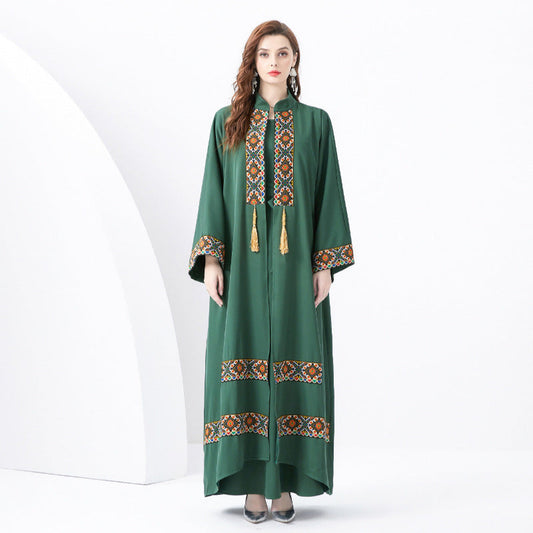 Damen Maxi Kleid – Lockere Passform – Boho-Stil – Ethnisches Muster mit Quasten