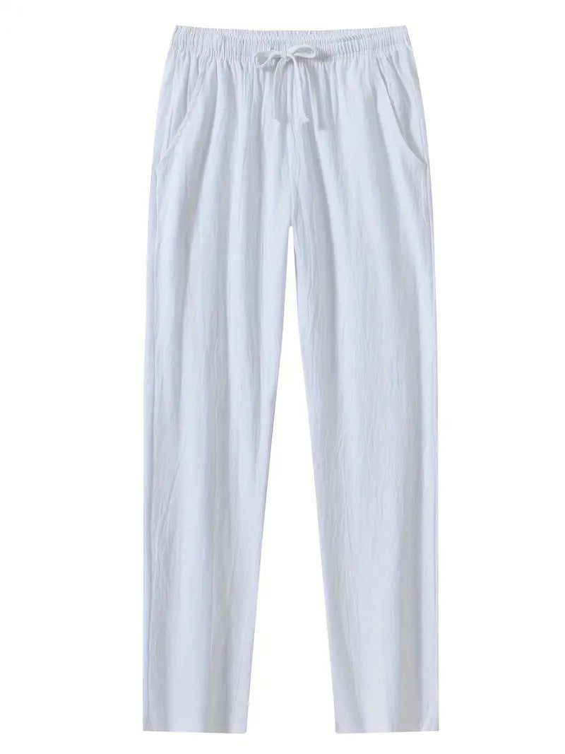 Damenhose – Relaxed Fit – Leichter Baumwollstoff – Elastischer Bund mit Kordel – Vollständig Länge
