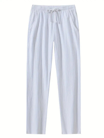 Damenhose – Relaxed Fit – Leichter Baumwollstoff – Elastischer Bund mit Kordel – Vollständig Länge
