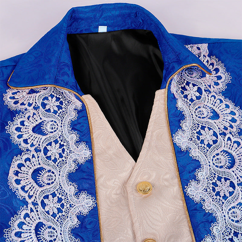 Herren Mantel – Mittelalter Stil – Strukturierter Schnitt – Goldknöpfe & Spitze
