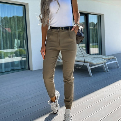 Damen Cropped Hose – Slim Fit – Baumwollmix – Elastischer Bund – Mit Taschen