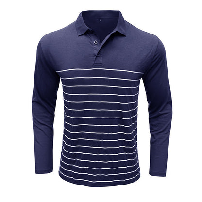 Herren Polohemd Langarm – Slim Fit – Strickstoff – Elegantes Streifenmuster