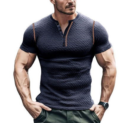 Herren Henley T-Shirt – Schlanke Passform – Waffelstruktur – Knopfkragen Casual