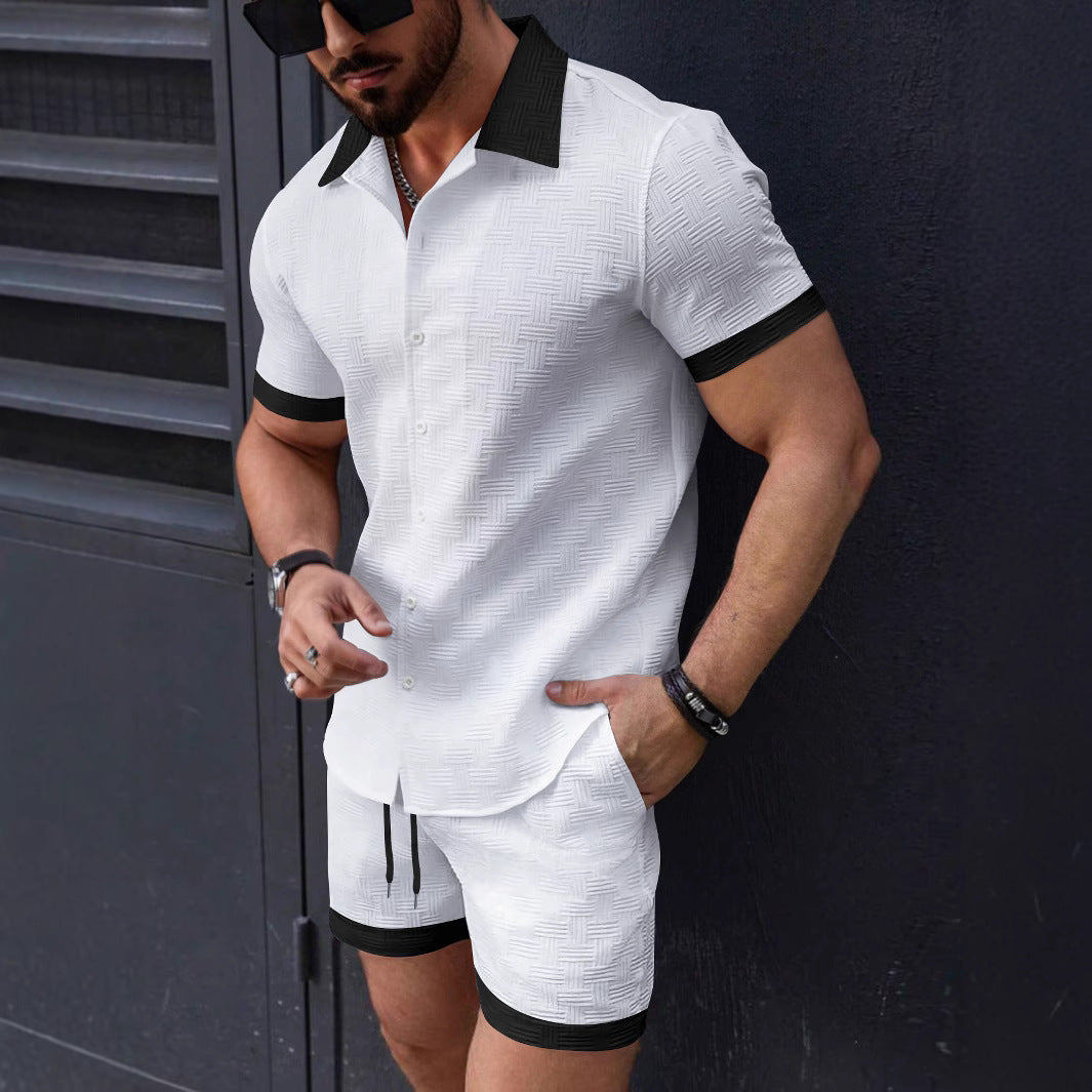 Herren Kurzarmhemd – Slim Fit – Strukturierter Stoff – Kontrastdetails – Freizeitlook