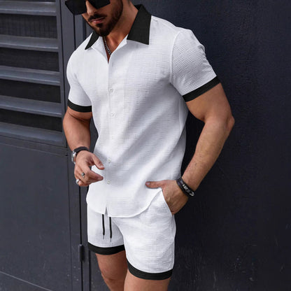 Herren Kurzarmhemd – Slim Fit – Strukturierter Stoff – Kontrastdetails – Freizeitlook