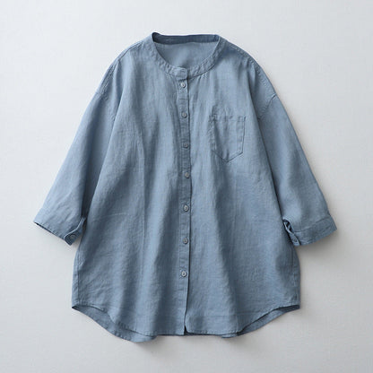 Damen Bluse – Oversized Fit – Natürliche Fasern – 3/4 Ärmel – Button-Down Casual