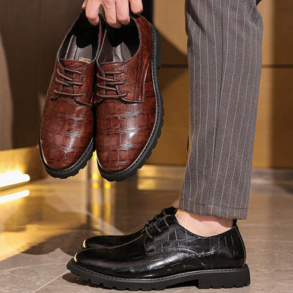 Herren Oxford-Schuhe – Elegantes Design – Krokoprägung – Schnürverschluss