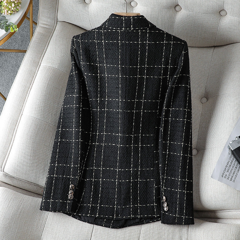 Damen Blazer – Taillierter Schnitt – Tweedoptik – Doppelreihig – Zierknöpfe