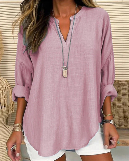 Damen Langarmshirt – Lockerer Schnitt – Stehkragen – Atmungsaktive Naturfaser