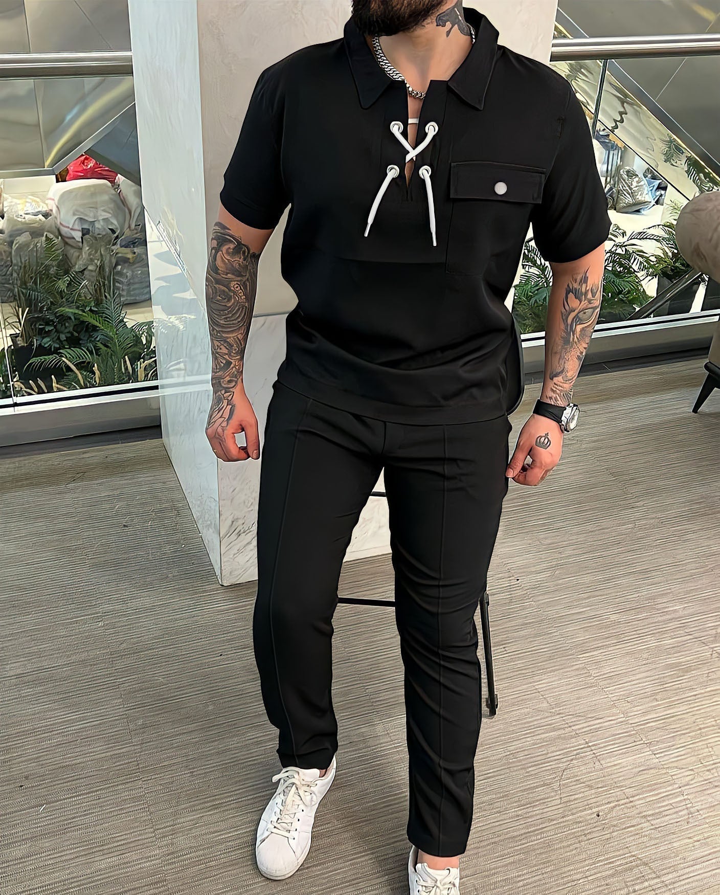 Herren Kurzanzug – Slim Fit – Atmungsaktives Material – Smart Casual Look