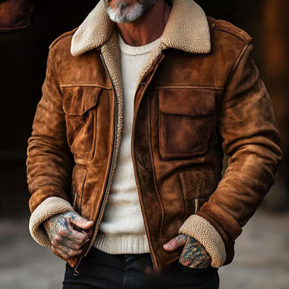 Herren Shearlingjacke – Strukturierte Passform – Weiches Finish – Klappentaschen