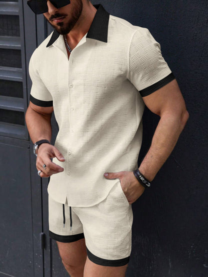 Herren Kurzarmhemd – Slim Fit – Strukturierter Stoff – Kontrastdetails – Freizeitlook