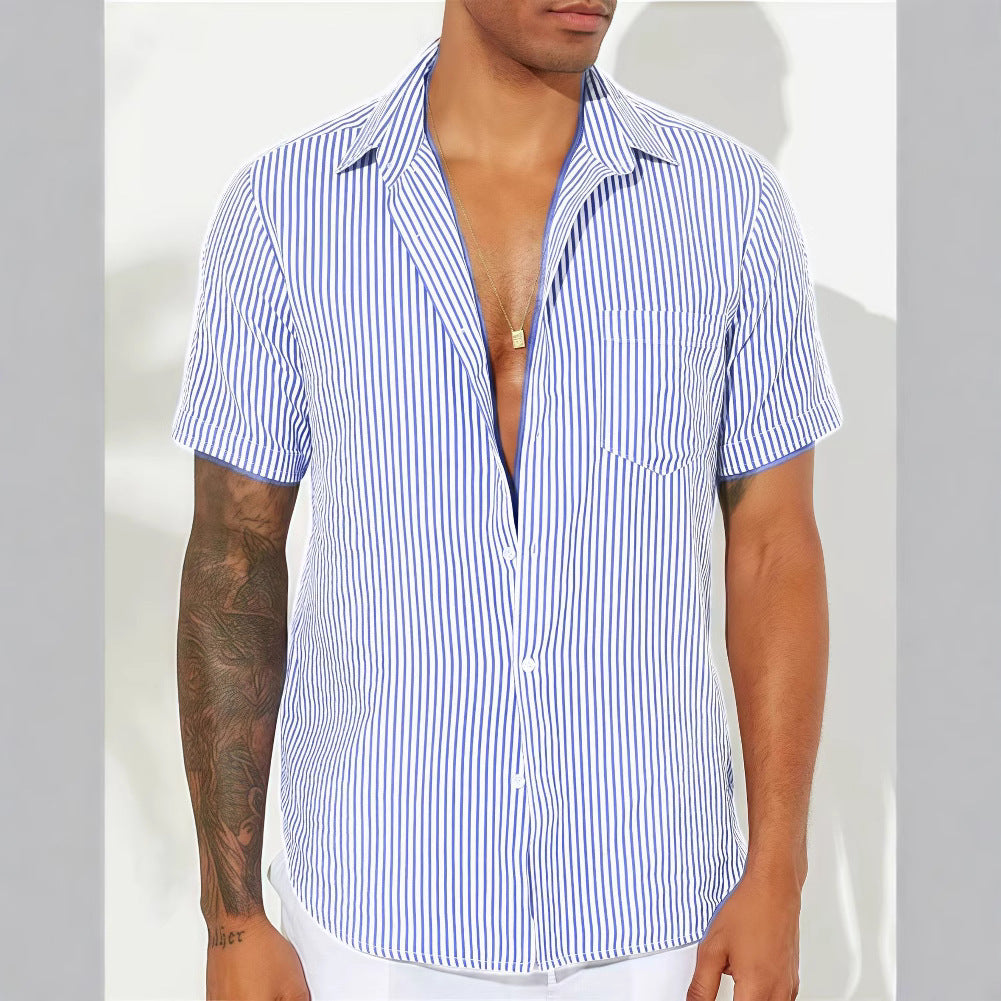 Herren Freizeithemd – Relaxed Fit – Kurzarm – Gestreift – Atmungsaktives Gewebe