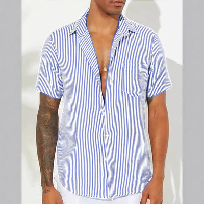 Herren Freizeithemd – Relaxed Fit – Kurzarm – Gestreift – Atmungsaktives Gewebe