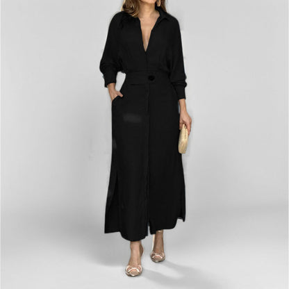 Damen Kleid – Hemdblusenkleid – Linnen – Taillierte Passform – Asymmetrischer Saum